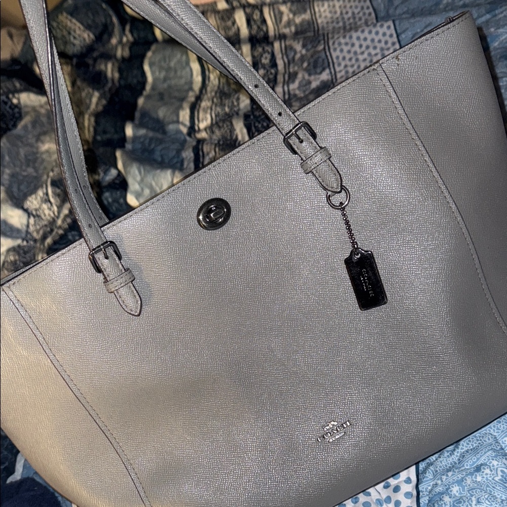 Coach Silver Leather Tote Bag